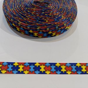Autism Awareness Ribbon: Puzzle Piece Grosgrain Trim, 5/8 Inch 3 yards