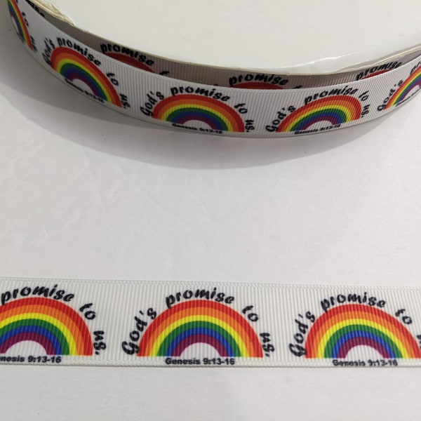 3 Yards of 7/8" Ribbon - God's Promise to Us, with Rainbow Genesis 9:13-16  #11326