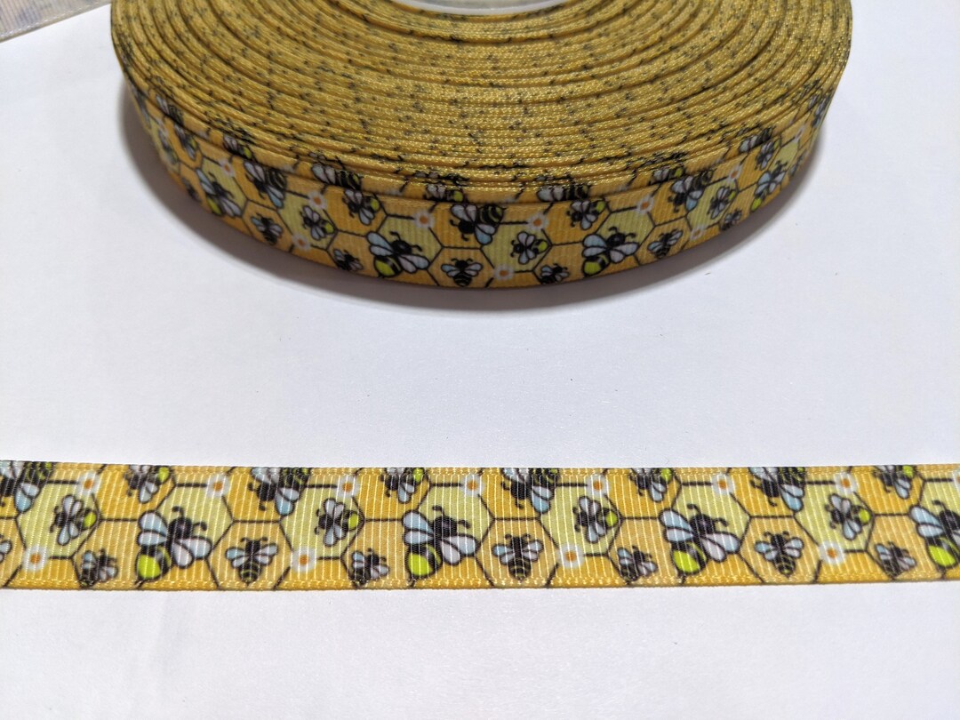 Bumble Bee Honeycomb Grosgrain Ribbon: Yellow Bees Trim, 5/8 Inch, 3 ...