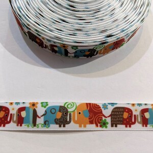 Elephant Patchwork Grosgrain Ribbon: Colorful Trim 7/8&quot; Wide (3 Yards)
