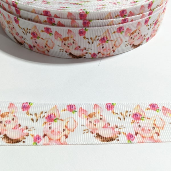 3 Yards of 7/8" Ribbon - Cute Baby Pigs #10665