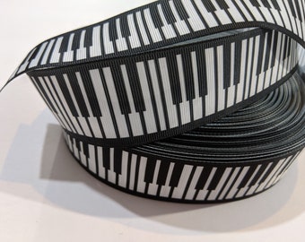Piano Keyboard Ribbon 1.5, Music Notes Grosgrain, Black and White Keys Trim for Music Teacher Gifts, Hair Bows, Crafts 2 Yards