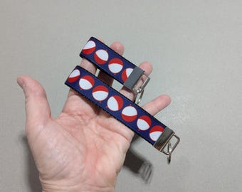 Fishing Bobbers Keychain, Blue Red 3" Key Fob, 6" Wristlet, You Pick Strap Color