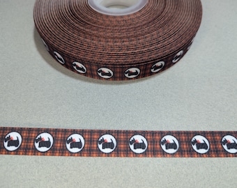 Red Plaid Ribbon with Scottie Dogs: 5/8" Polyester Grosgrain - 3 Yards