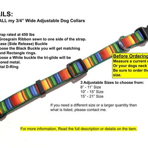 Rainbow Serape Dog Collar: Adjustable Mexican Blanket Stripe Pet Collar, (3/4" Wide) image 7