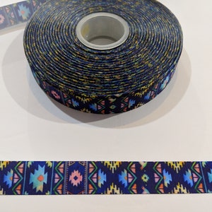 3 yards de 7/8" ruban - Sud-ouest aztèque bleu et rose #10375 - Ruban adhésif décoratif, garniture à coudre, journal indésirable