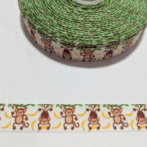 3 yards de ruban de 7/8" - Singes et bananes #11172 - Ruban adhésif décoratif, garniture à coudre, journal indésirable à ajouter