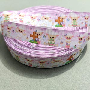 Easter Ribbon 7/8 Inch Purple Grosgrain Sew On Trim 3 Yards Continuous Cut Lamb Cross Basket Egg Religious Spring Hair Bow Supplies