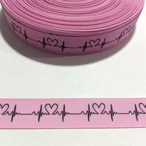 3 Yards of 7/8" Ribbon - Nurse or Doctor Heartbeat #10656
