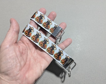Cowboy Boots and Sunflowers Keychain, 3" Key Fob or 6" Wristlet, You Pick Strap Color
