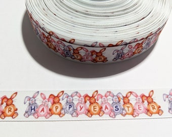 3 Yards of 7/8" Ribbon - Happy Easter Bunnies Bunny #11004