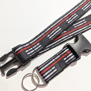 Fireman Flag Breakaway Lanyard | Red Stripe Flag Keychain Lanyard | 1 Inch Wide Lanyard | ID Badge Lanyard | Handmade Lanyard | Flag Key Fob