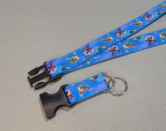 Sea Turtle Lanyard: Detachable Keychain, Breakaway Buckle, (1" Wide)