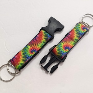 Tie Dye Double Keychain: Buckle Key Ring, Hippie Style, (1&quot; Wide)