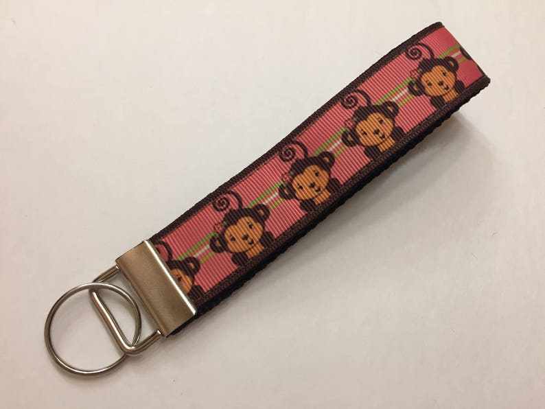 Handmade Adorable Monkeys on Pink Key Fob Keychain wristlet