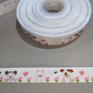3 yards de ruban 7/8" - Chiots mignons avec des papillons #11635 - Ruban adhésif décoratif, garniture à coudre, ruban pour carnet de bord