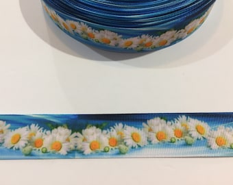 Blue Daisy Grosgrain Ribbon: 1-inch Sew-On Trim (3 Yards)