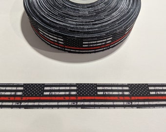 3 Yards of 7/8" Ribbon - American Flag with Fireman or Firefighter Red Stripe #10715