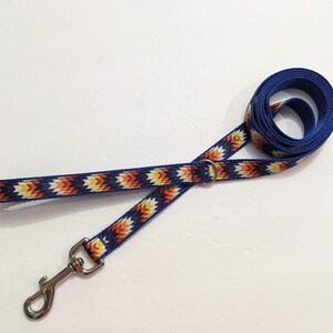Dog Leash Yellow Orange and Blue Southwest Aztec Handmade 3/4" Wide, 3, 4, 5, 6, 7, or 8 Foot Long Pet Leash