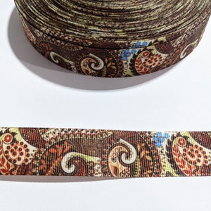 Bohemian Brown Paisley Grosgrain Ribbon - 3 Yards Trim, (7/8&quot; Wide)