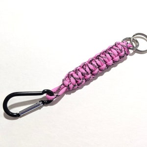 Pink and Black Knotted Paracord Keychain with Carabiner Clip
