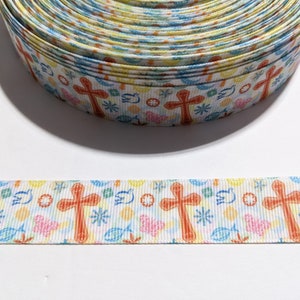Christian Cross Grosgrain Ribbon - 7/8&quot; Decorative Trim, 3 Yards