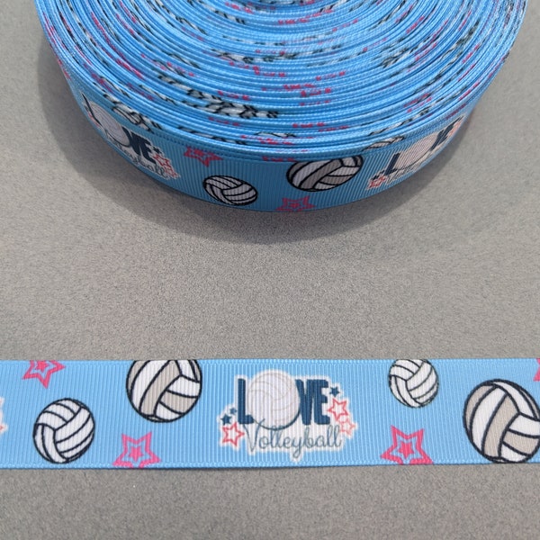 3 Yards of 1" Ribbon - Blue and White Love Volleyball #10300