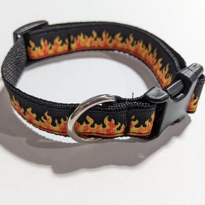 Dog Collar Fire Flames Handmade 3/4" Wide, Adjustable Pet Collar