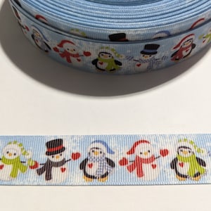 Christmas Snowmen & Penguin Grosgrain Ribbon - 7/8&quot; Trim (3 Yards)