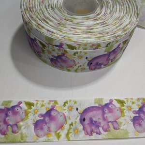 Purple Hippo Grosgrain Ribbon - 1.5 Inch Decorative Trim, 2 Yards
