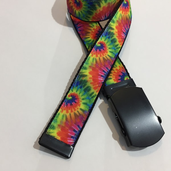 Belt in All Sizes Tie Dye  with a Military Buckle 1" Wide