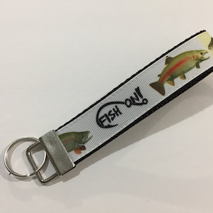 Keychain Bass and Trout Fish On Fishing Key Fob Keychain wristlet 1" Wide
