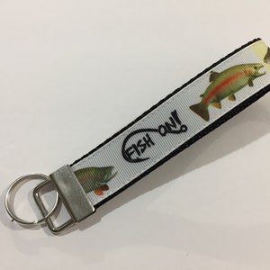 Bass & Trout Fish Keychain: Webbed Wristlet Key Fob, (1&quot; Wide)