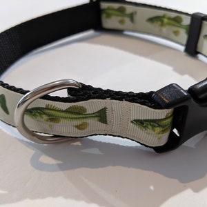 Large Mouth Bass Dog Collar: Adjustable Fishing Puppy Collar, (1" Wide)
