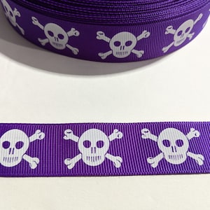 Purple Skull Grosgrain Ribbon: 7/8&quot; Wide Decorative Trim, 3 Yards