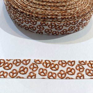3 Yards of 7/8&quot; Ribbon - White with Crunchy or Soft Pretzel Snacks #10358 - Decorative Tape, Sew on Trim, Junk Journal Ribbon