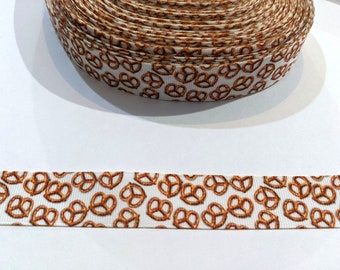 Pretzel Grosgrain Ribbon: 7/8" White Snack Print, 3 Yards
