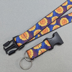 Sunflower Lanyard: Detachable Keychain, Breakaway Buckle, (1&quot; Wide)
