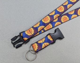 Sunflower Lanyard: Detachable Keychain, Breakaway Buckle, (1" Wide)
