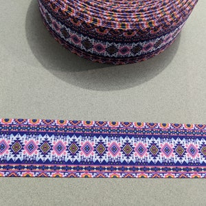 2 yards de 1,5" ruban - Sud-ouest rose et bleu aztèque #10164 - Ruban adhésif décoratif, garniture à coudre, journal indésirable à ajouter