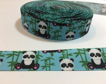 3 Yards of 1" Ribbon - Panda Bear and Bamboo #10518