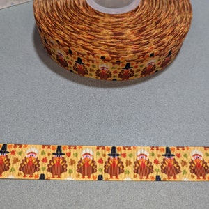 3 Yards of 7/8&quot; Ribbon - Thanksgiving Turkeys | Turkey | Pilgrim Turkey  #11461 - Decorative Tape, Sew on Trim, Junk Journal Add On