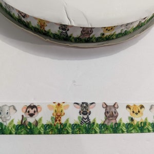 1 mètre de ruban 7/8" - bébés animaux, zèbre, girafe, lion, éléphant, rino #11338 - ruban décoratif, garniture à coudre, journal indésirable
