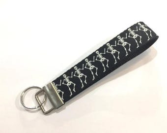 Glow in the Dark Skeletons Keychain: Key Fob Wristlet, Short Key Lanyard, (1" Wide)