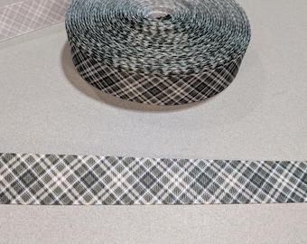 Black/Greenish and White Plaid Grosgrain Ribbon - Modern Design Trim, 3 Yards - 1" Wide