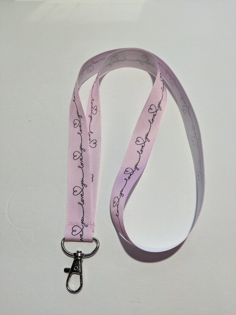 Pink Love You Valentines Day Handmade 1 Wide ID Lanyard with a Lobster Claw Clasp