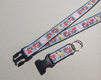 Fireman Breakaway Lanyard | Fire Truck Keychain Lanyard | 1 Inch Wide Lanyard | ID Badge Lanyard | Handmade Lanyard | Key Fob Lanyard