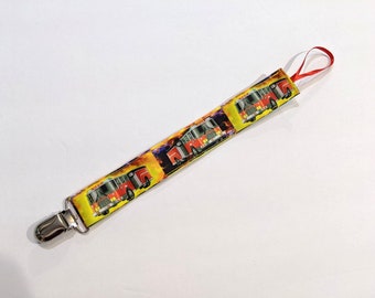 Fire Truck 10"-12" Hand Crafted Pacifier Dummy Clip * Trains 