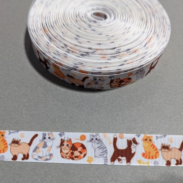 3 Yards of 7/8" Ribbon - Cute Kittens or Fluffy Cats #11420