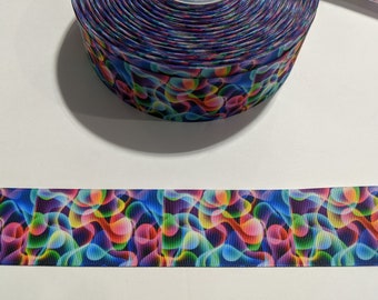 2 Yards of 1.5" Ribbon - Neon Light Swirls #10185